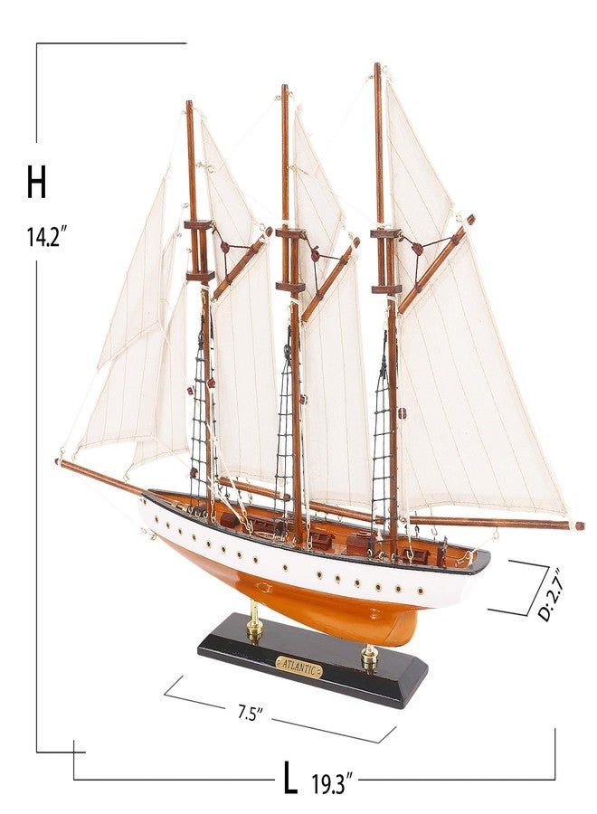 NAUTIMALL 19-inch Atlantic Sailboat Deco, Wooden Schooner Model Ship, Yacht Replica, Nautical Home Decor Collection (ATL49-WHITE) - Image 3